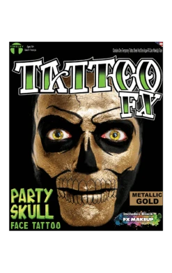 Metallic Gold Party Skull Tattoo FX