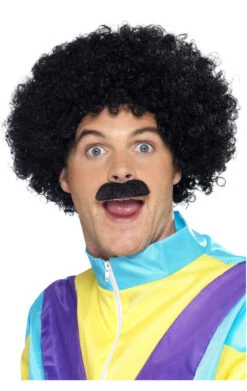 Smiffys Scouser Set Black Curly Wig And Tache