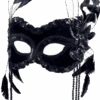 Black Velvet Facepiece With Feathers -Cosplay Accessories Store 00011743p