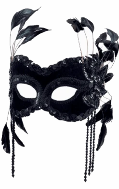 Black Velvet Facepiece With Feathers