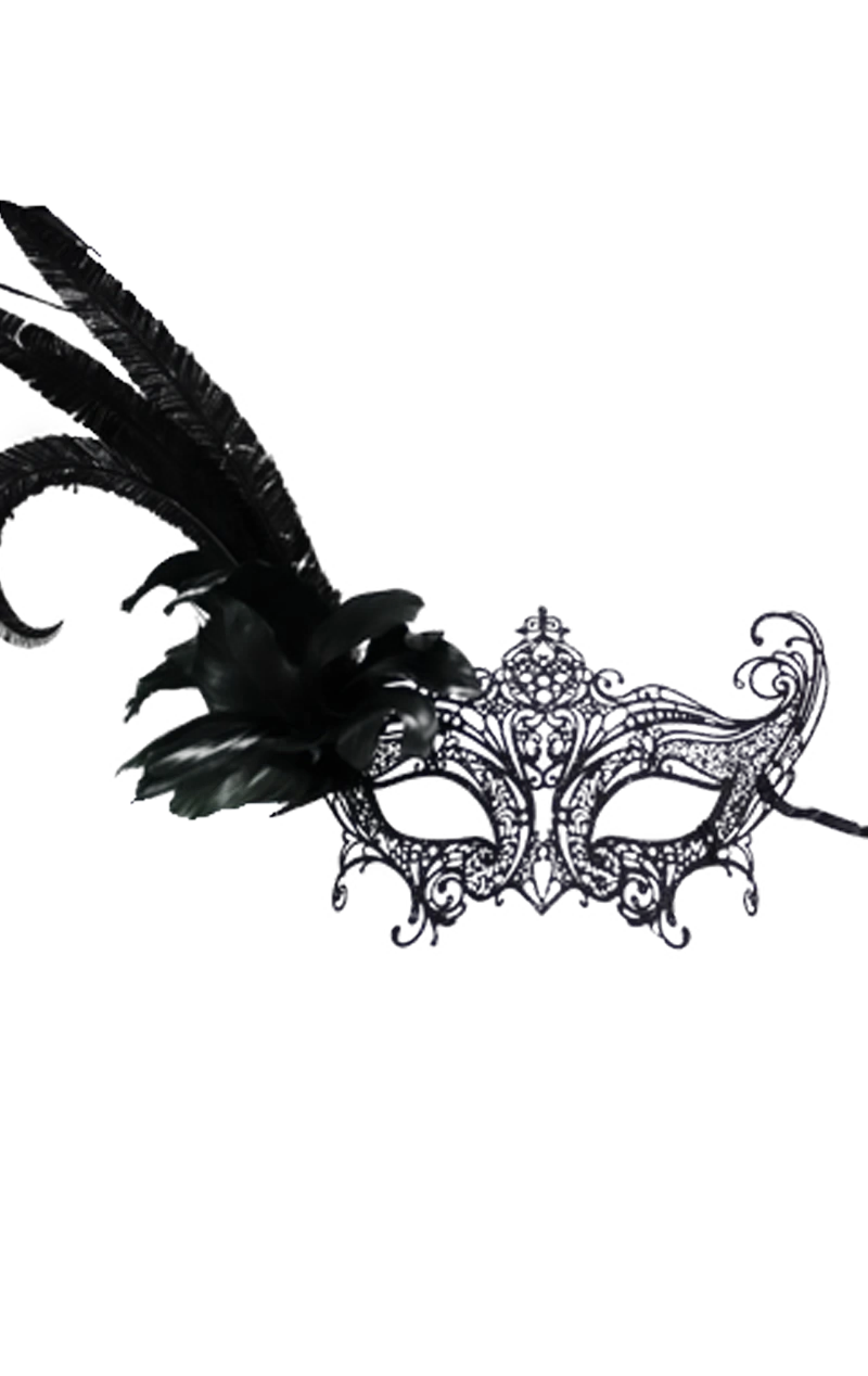 GENERIC Black Metal Feather Facepiece 3 GENERIC Black Metal Feather Facepiece