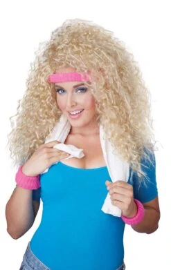 GENERIC Womens Lets Get Physical Wig, Headband & Sweatband